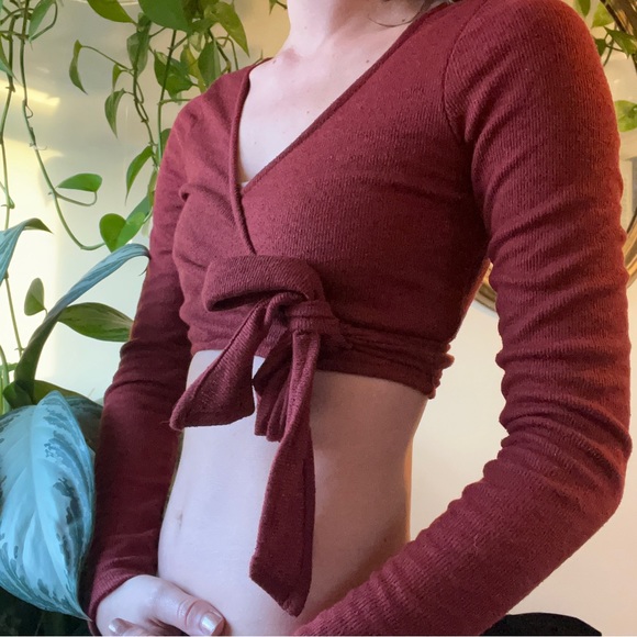 Rust Red Pull & Bear Wrap Around Crop Top - Picture 4 of 6